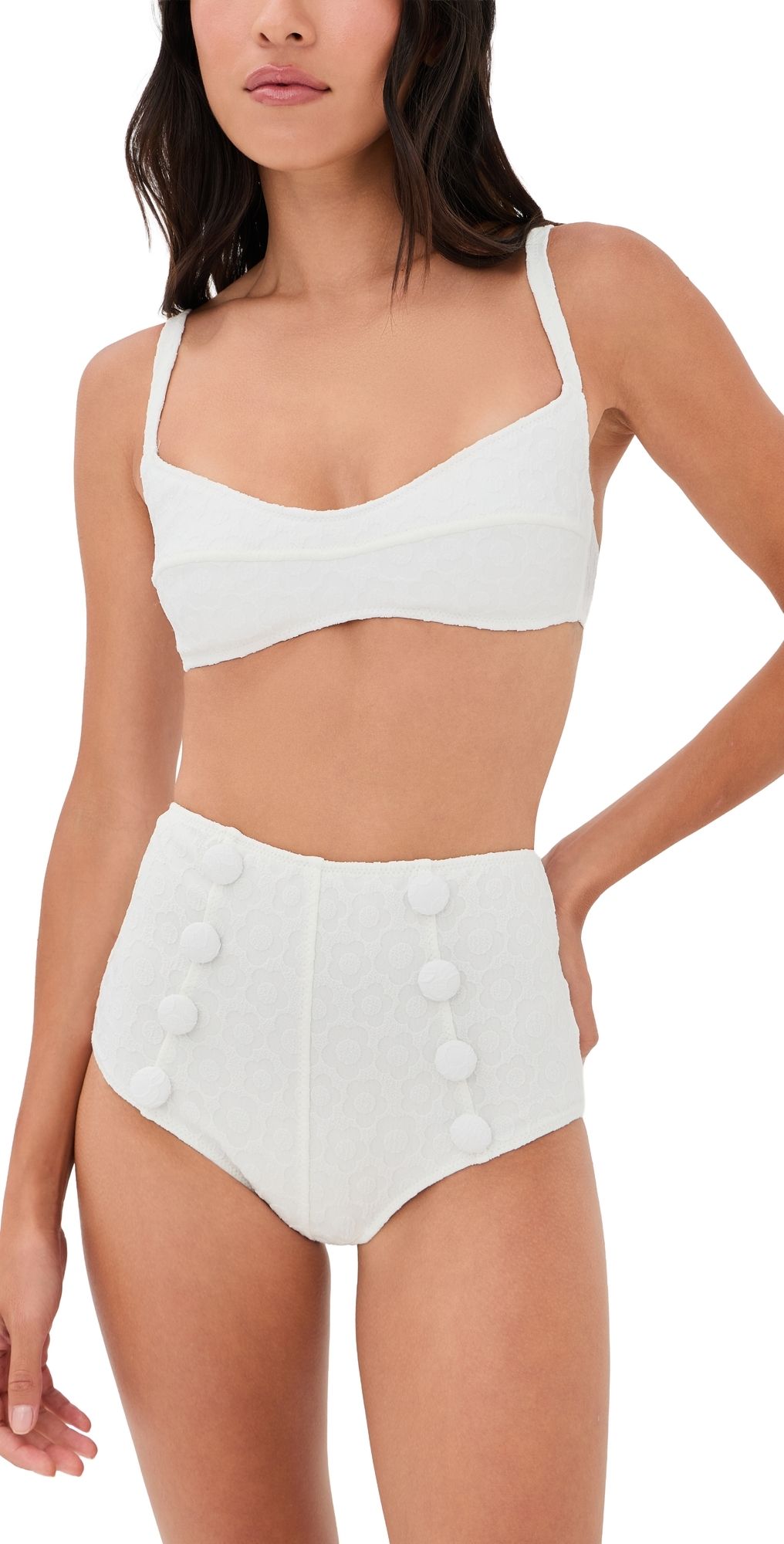 Lisa Marie Fernandez Balconette High Waist Bikini Set White 60s Floral Jacquard L