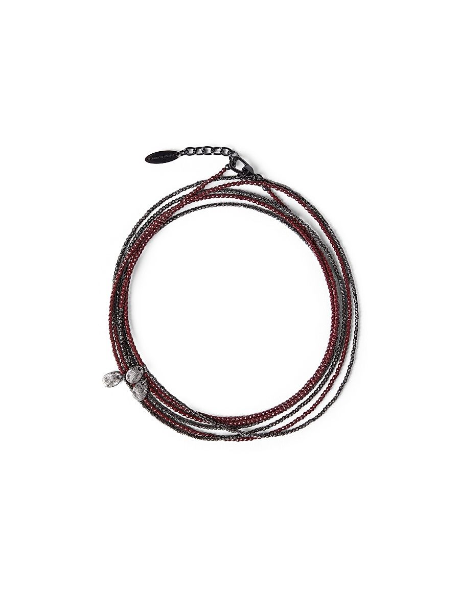 Women's Hematite and Sterling Silver Wrap Bracelet - Red