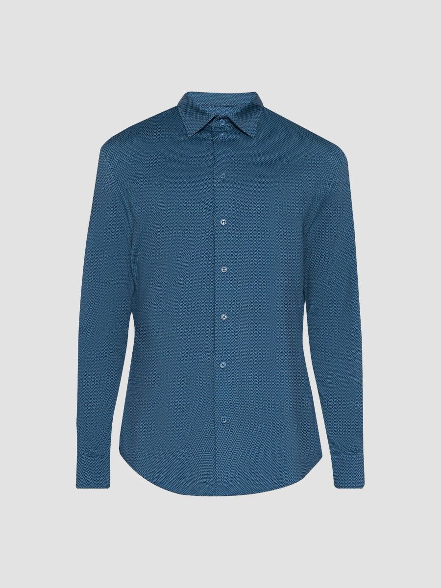 Emporio Armani Men's Micro Diamond Jersey Sport Shirt - Fancy Blue - Size XXXL
