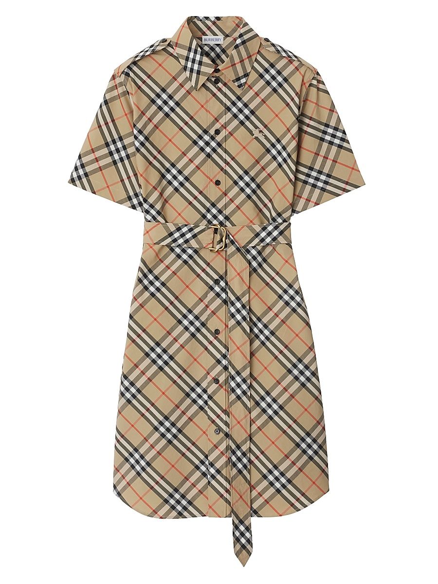Women's Poplin Check Belted Shirtdress - Sand Ip Check - Size 10