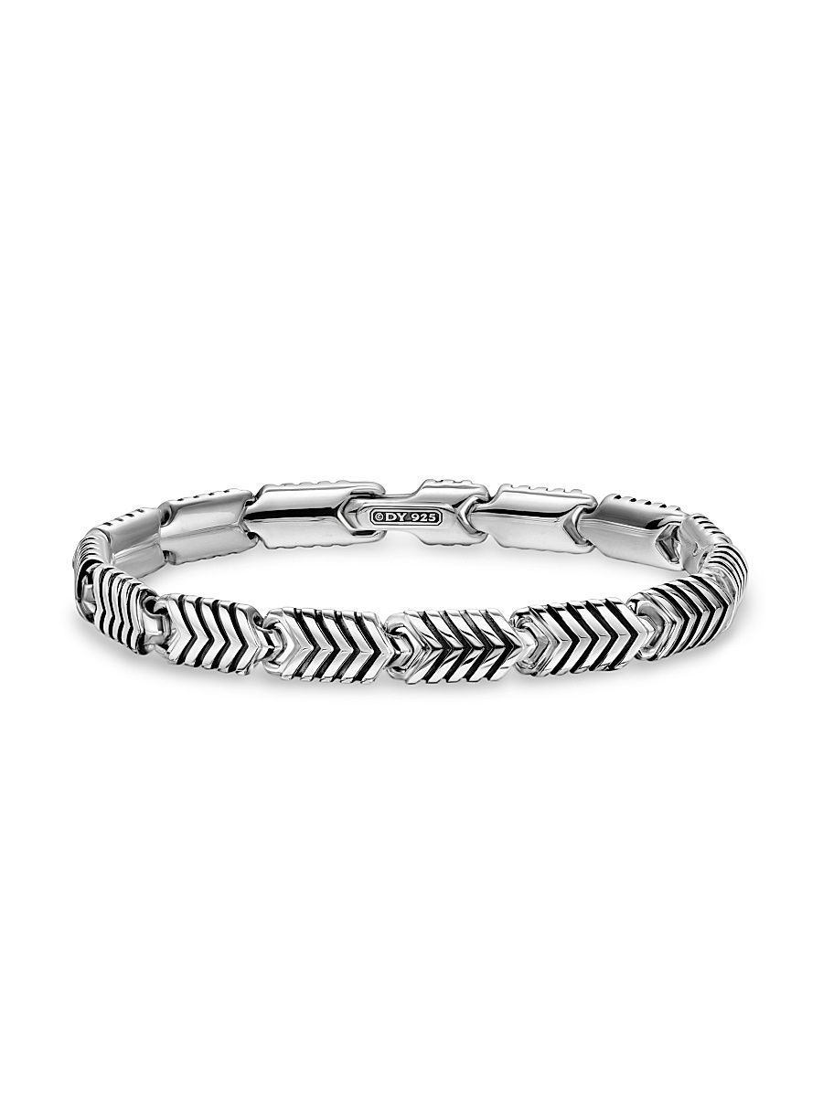 Men's Chevron Link Bracelet in Sterling Silver, 7.6MM - Silver - Size Medium