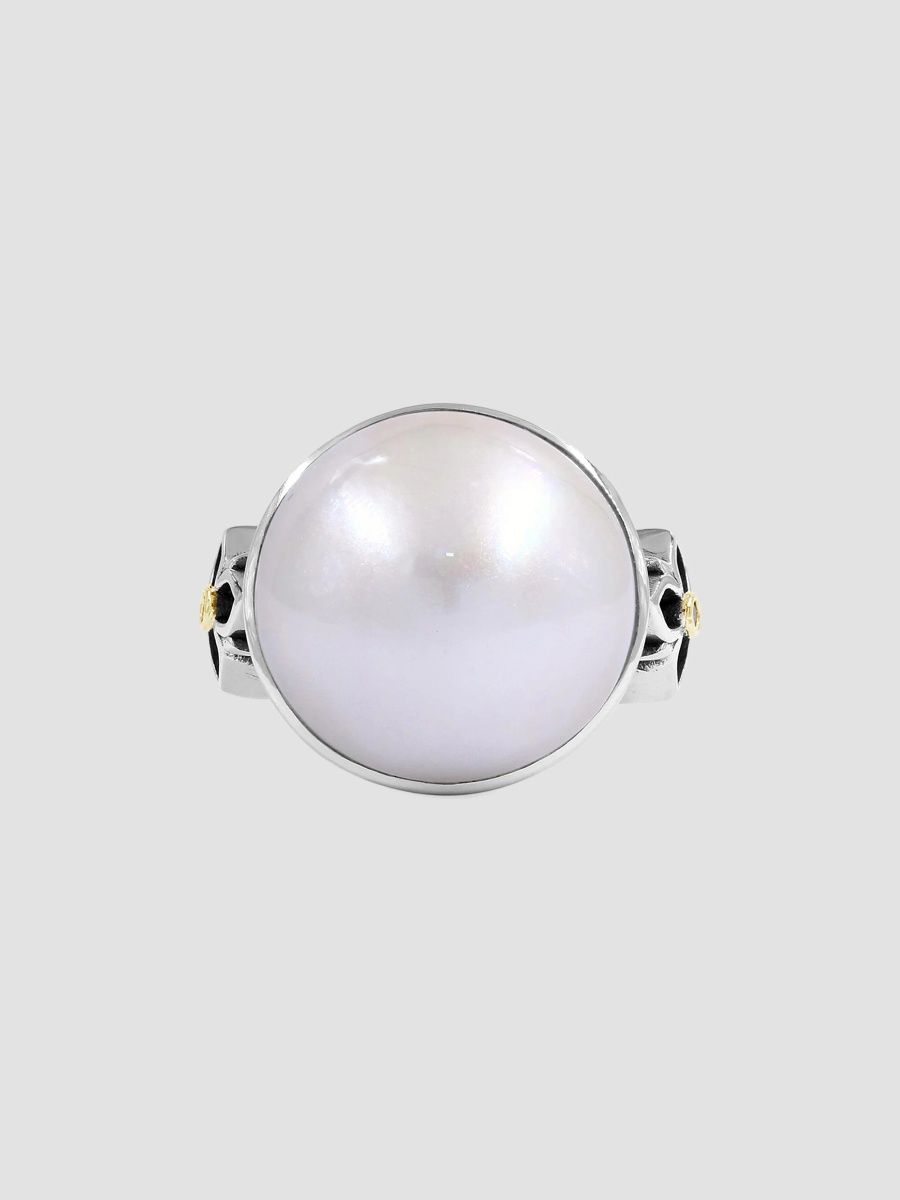 Stephen Dweck Women's Sterling Silver, 18K Yellow Gold, Cultured Mabé Pearl & 0.02 TCW Diamond Statement Ring - Silver - Size 7