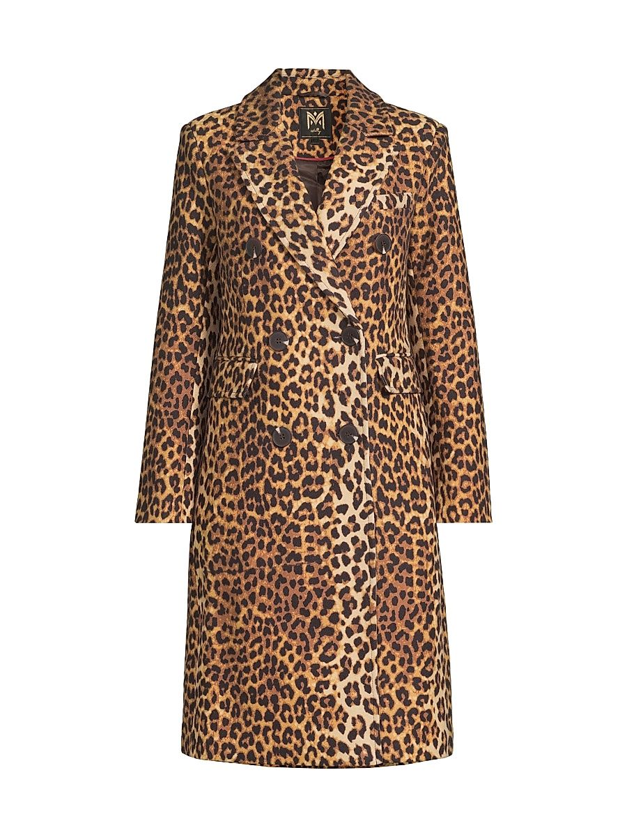 Women's Leopard Double-Breasted Coat - Brown - Size Large