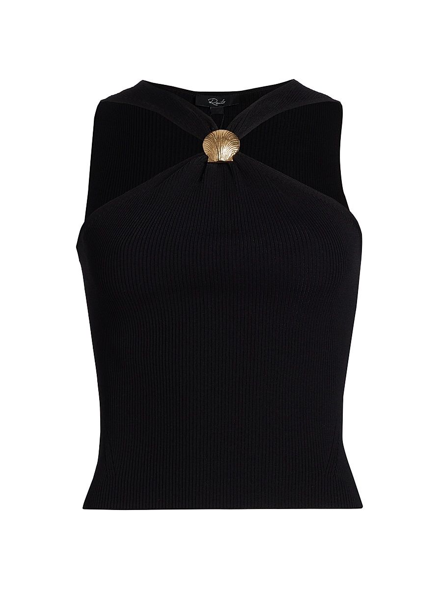 Women's Senna Rib-Knit Halterneck Tank - Black - Size Medium