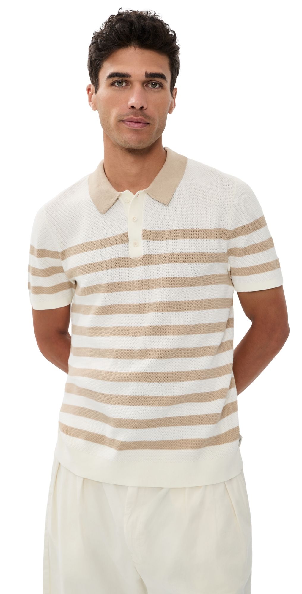 Onia Cotton Textured Knit Polo Egret/Dune M