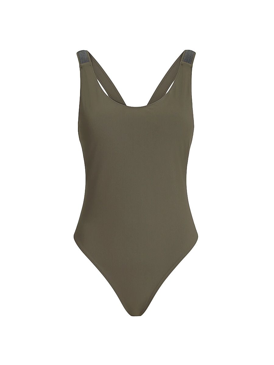 Women's Techno Jersey Bathing Suit with Precious Details - Military - Size 12