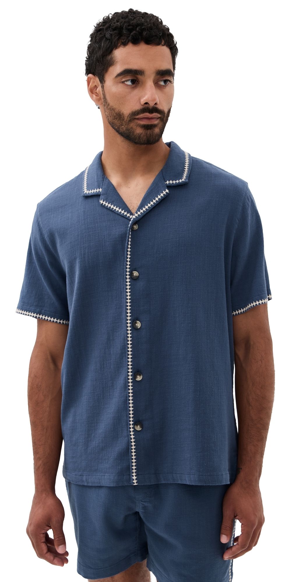 Marine Layer Embroidered Resort Shirt Vintage Indigo L