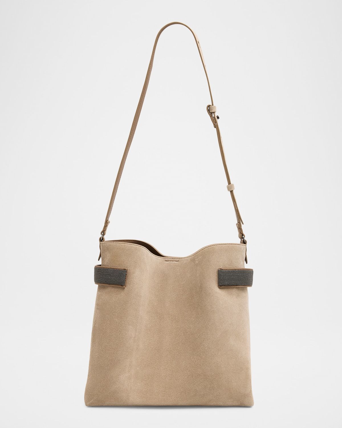 Monili-Trim Suede Crossbody Bag