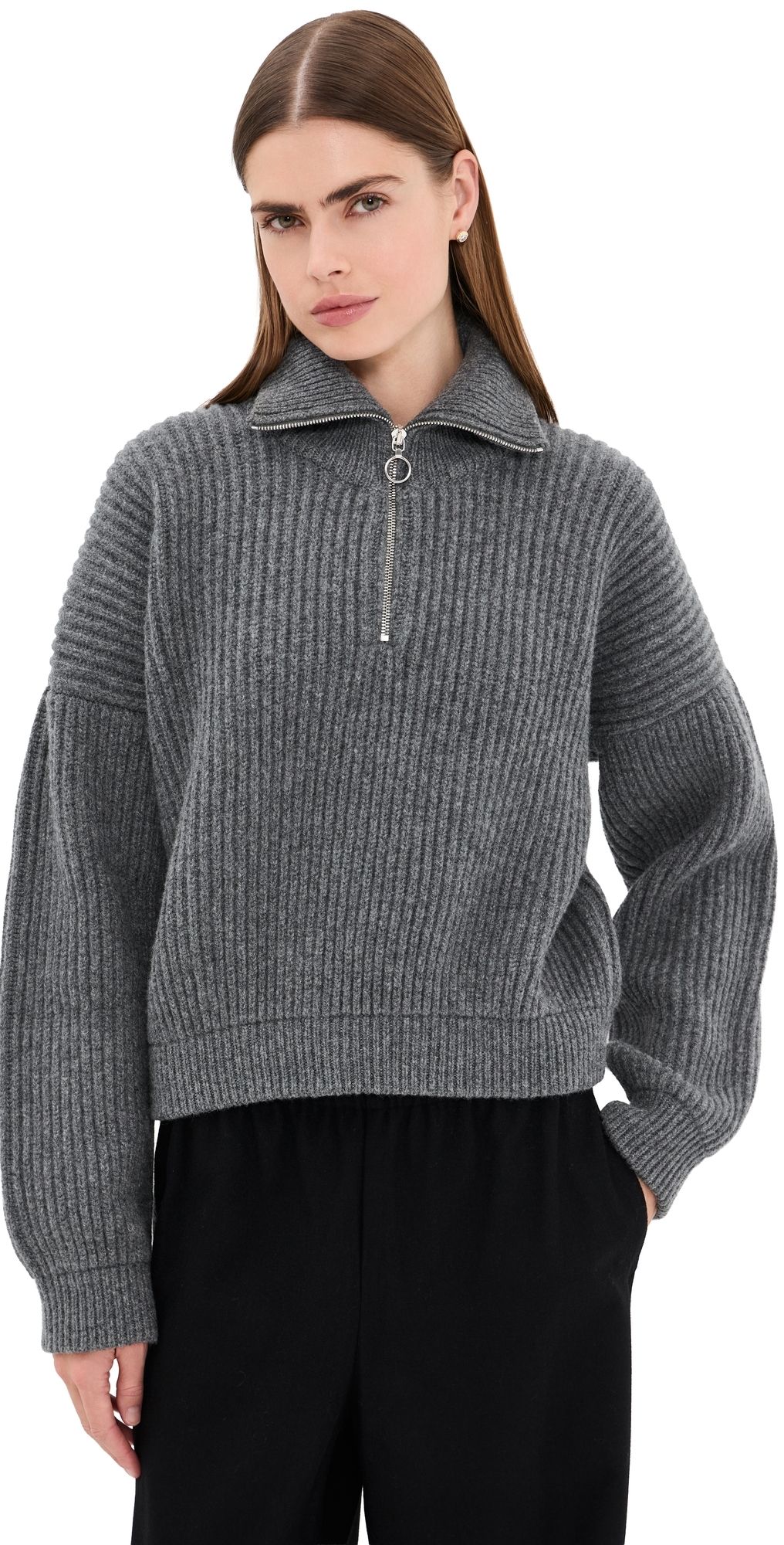 &Daughter The Chunky Rib Quarter Zip Derby Grey S
