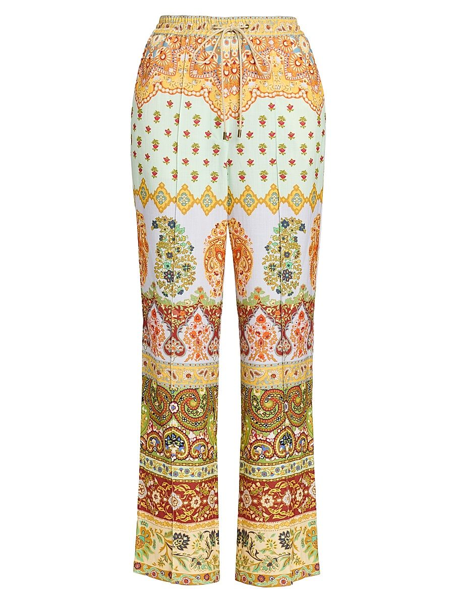 Women's Paisley Drawstring Trousers - Printed Azure Base - Size 12