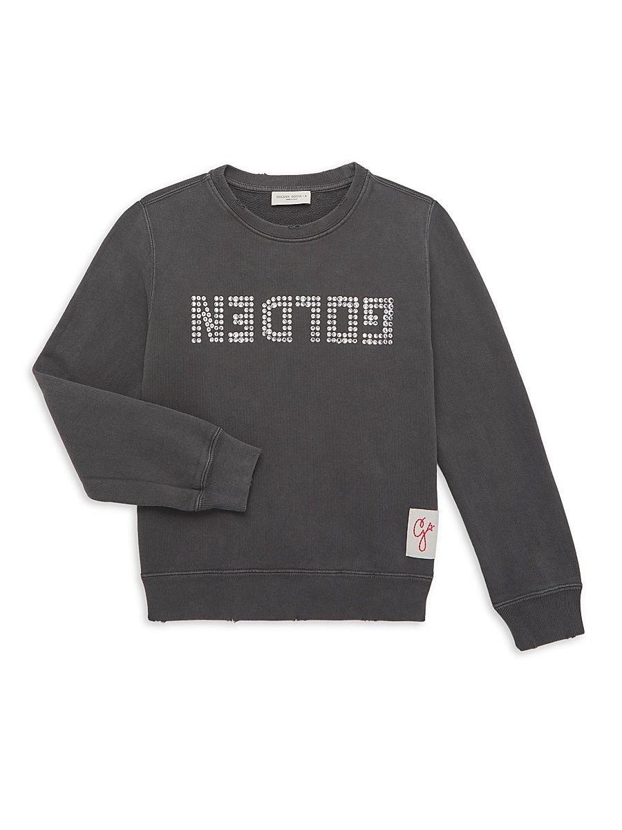 Little Girl's & Girl's Embellished Distressed Crewneck Sweatshirt - Anthracite - Size 8