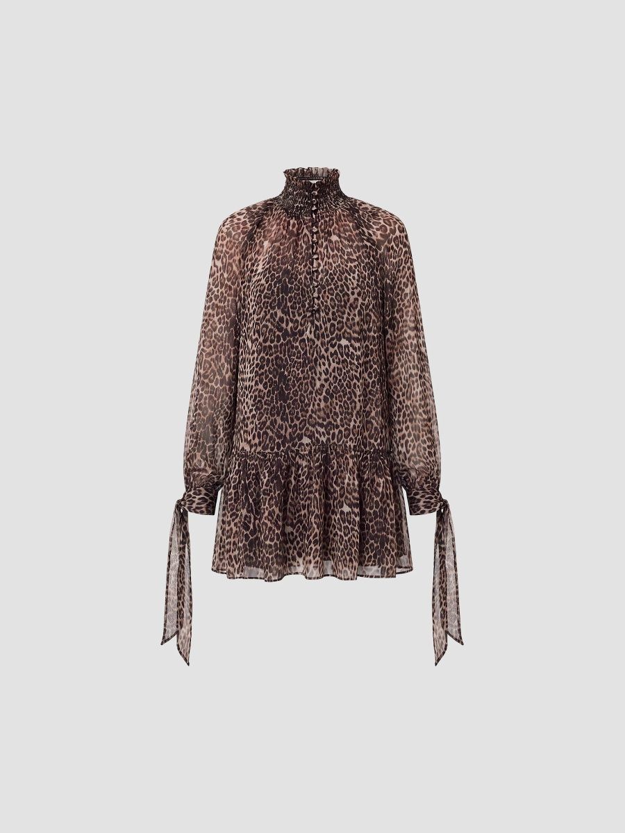 Nicholas the Label Women's Eliza Cheetah Scarf Detail Mini Swing Dress - Desert Leopard - Size 0