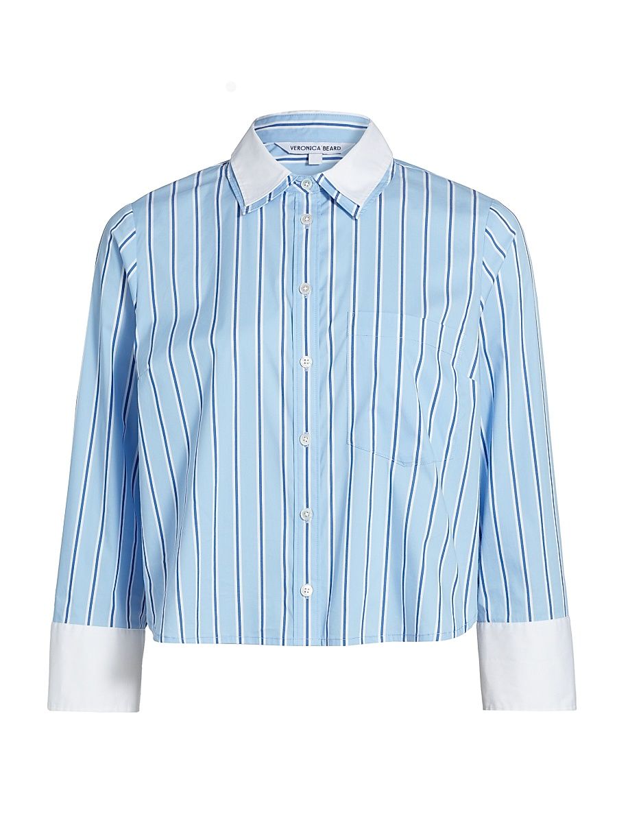 Women's Maia Contrast Double Collar Top - Blue Sky White - Size 2