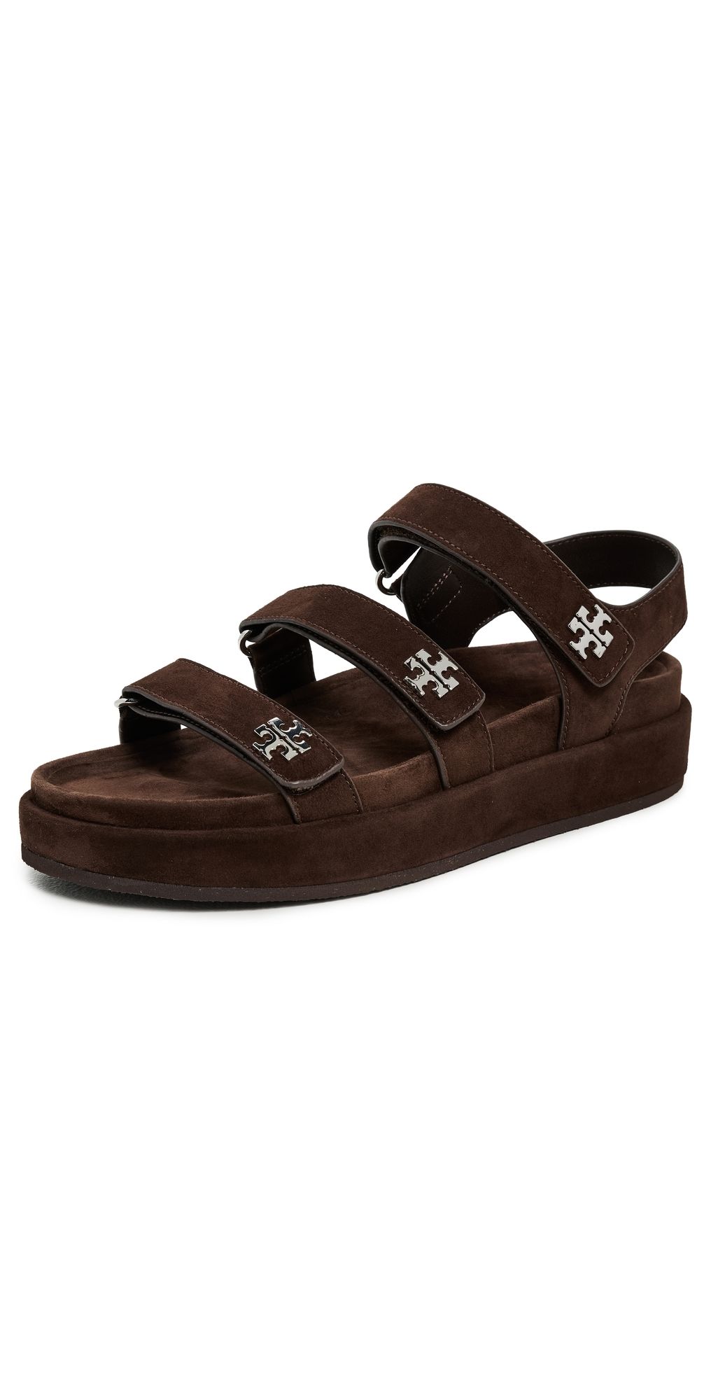 Tory Burch Kira Triple Strap Sport Sandals Dark Cocoa/Silver 10.5