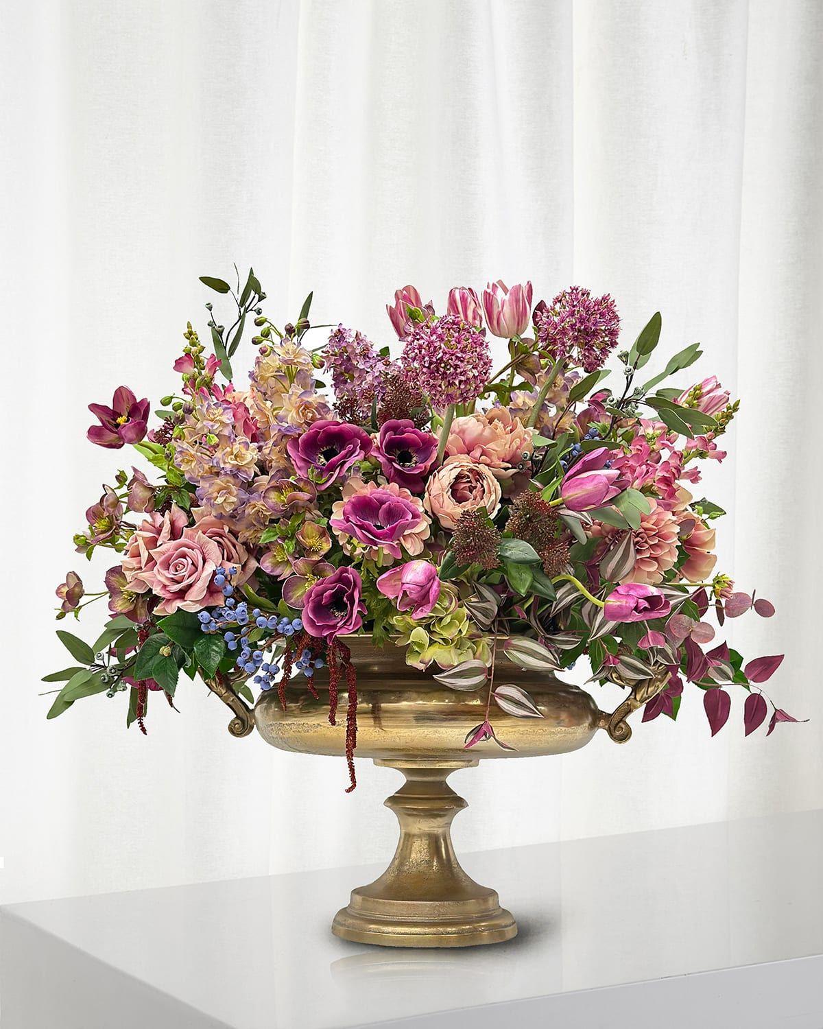 Mixed 42" Faux Floral Arrangement in Aluminum Urn