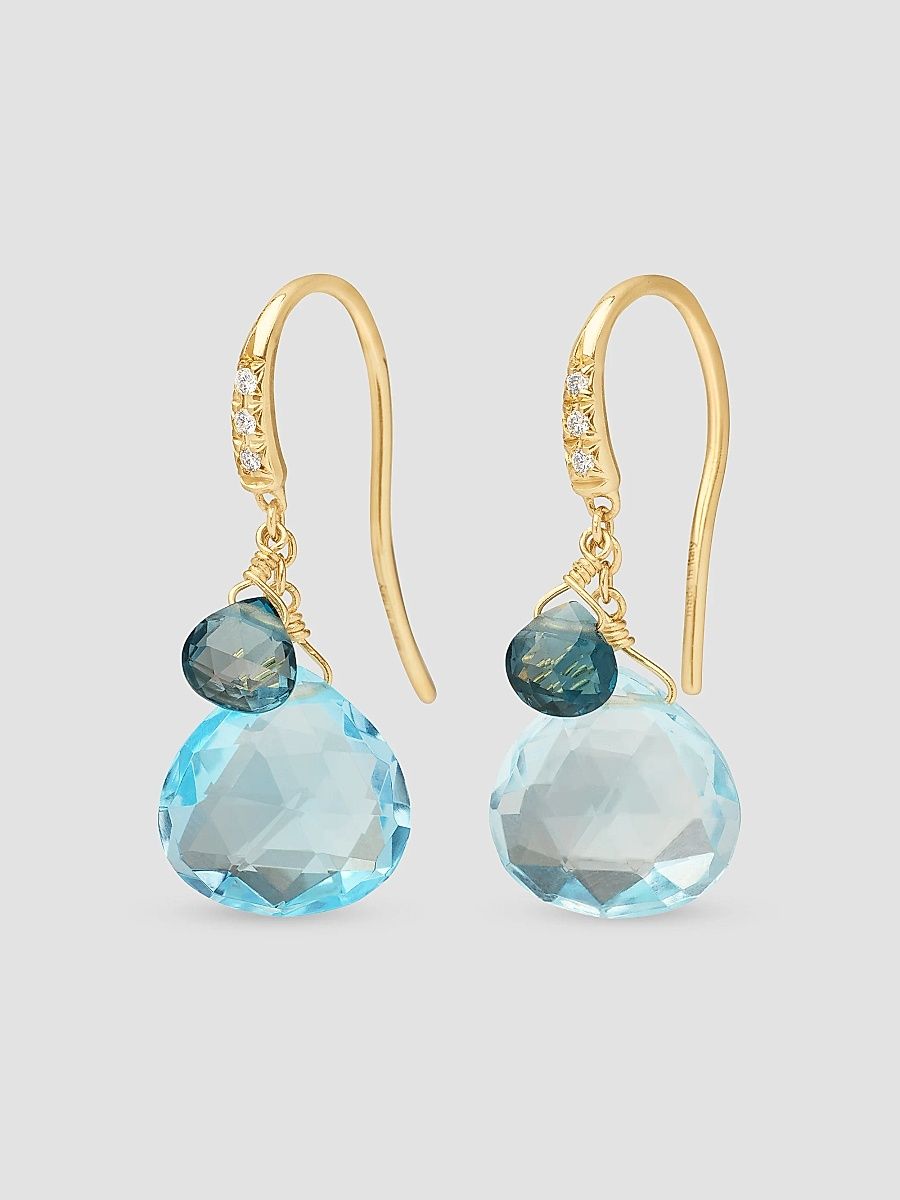 Women's Paradise 18K Yellow Gold, Blue Topaz & 0.04 TCW Diamond Drop Earrings - Yellow Gold