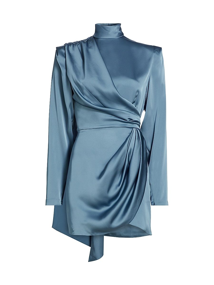 Women's Bianca Satin Ruched Minidress - Aegean Blue - Size XS