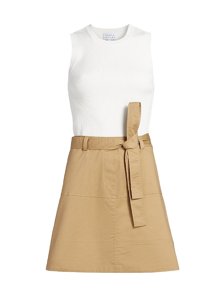 Women's Vanessa Combo Sleeveless Minidress - White Light Khaki - Size Medium