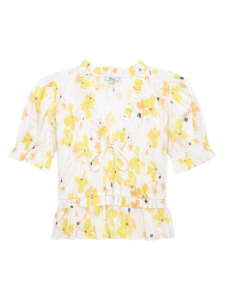 Women's Fontane Floral Cotton Blouse - Tossed Daffodils - Size XL