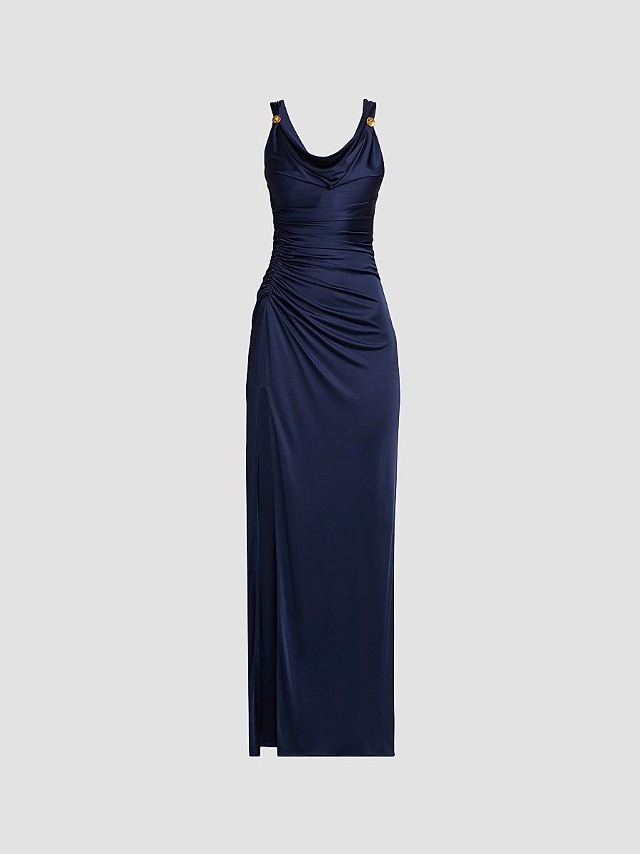 Women's Medusa Button Liquid Jersey Gown - Navy - Size 0