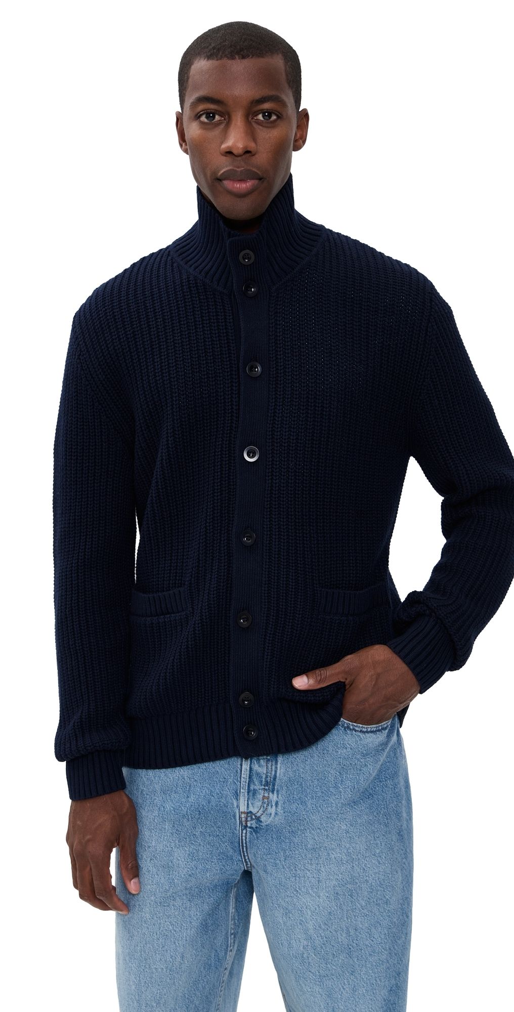 Frescobol Carioca Claudio Cotton-Cashmere Ribbed Cardigan Navy S