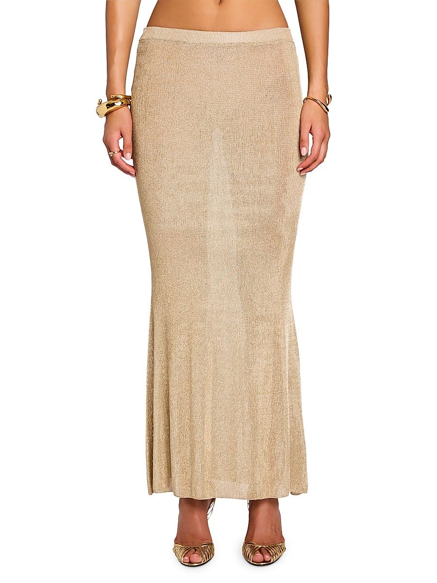 Women's Harmony Metallic Knit Maxi Skirt - Gold - Size XL