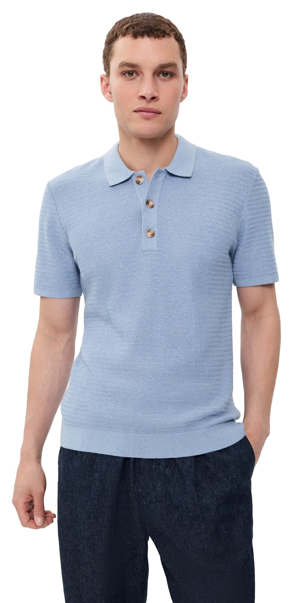 RAILS Nathan Knit Polo Top Blue Sky Heather M