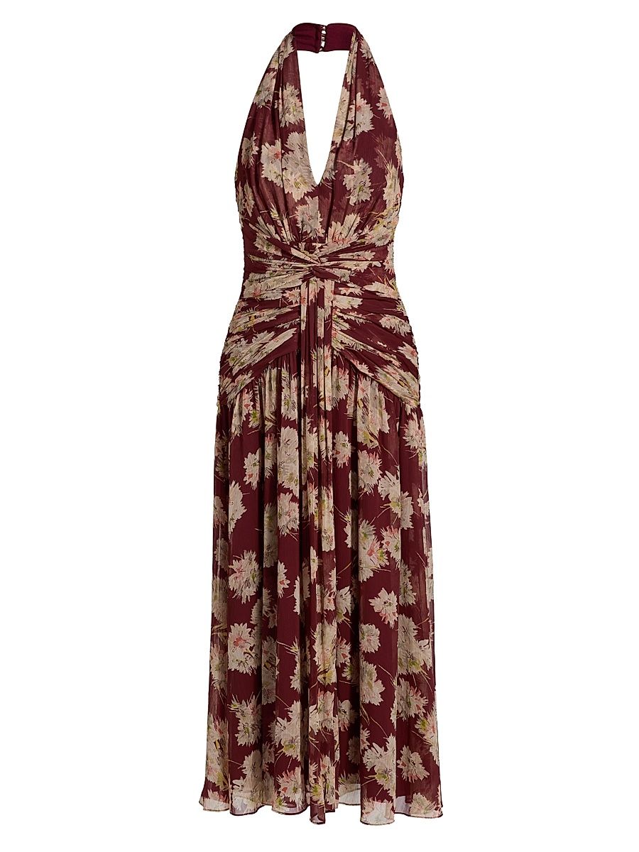 Women's Mae Bouquet Jelica Floral Halterneck Midi-Dress - Wineberry - Size 14