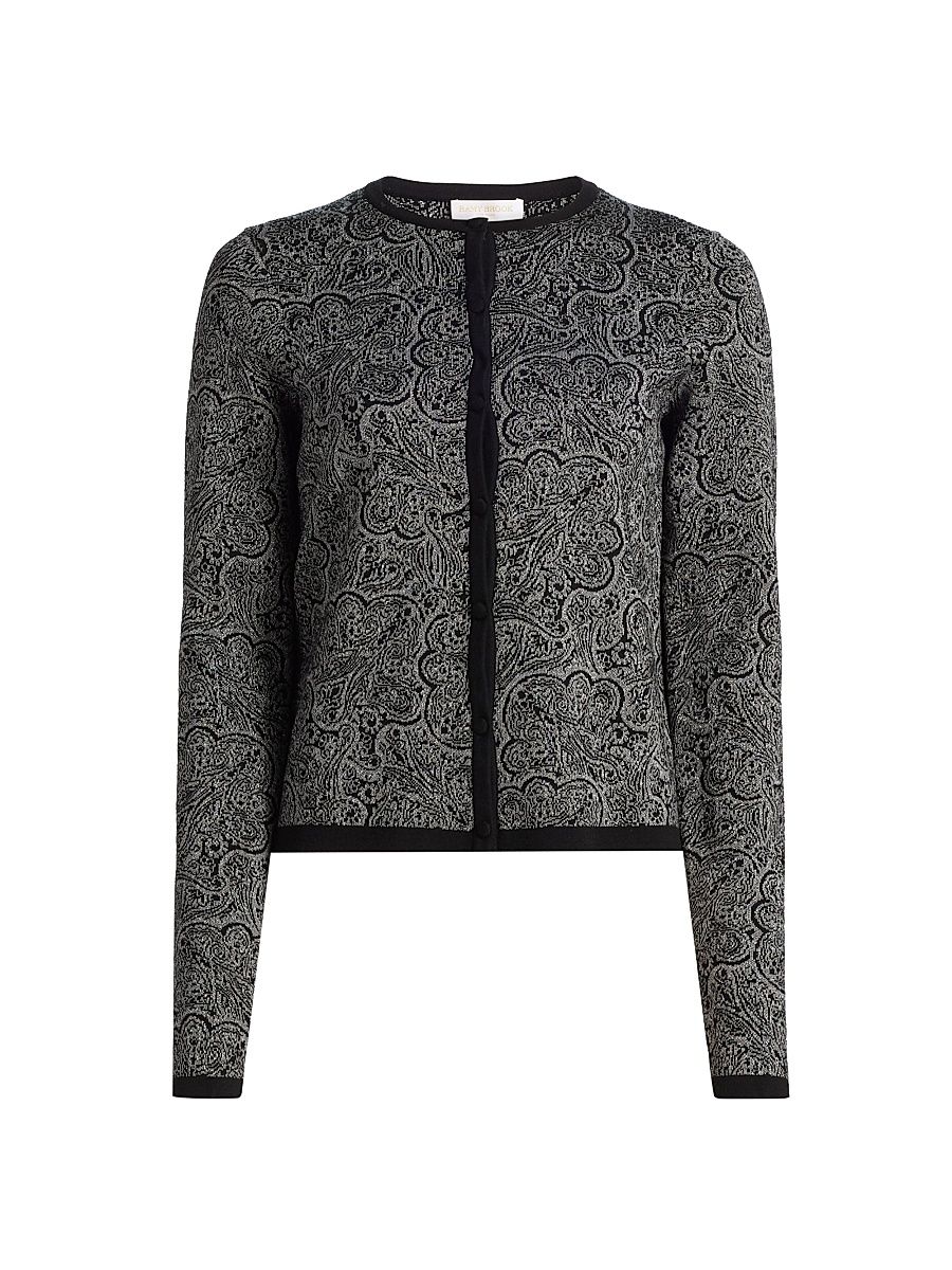 Women's Tricia Metallic Jacquard Cardigan - Platinum Jacquard - Size XL