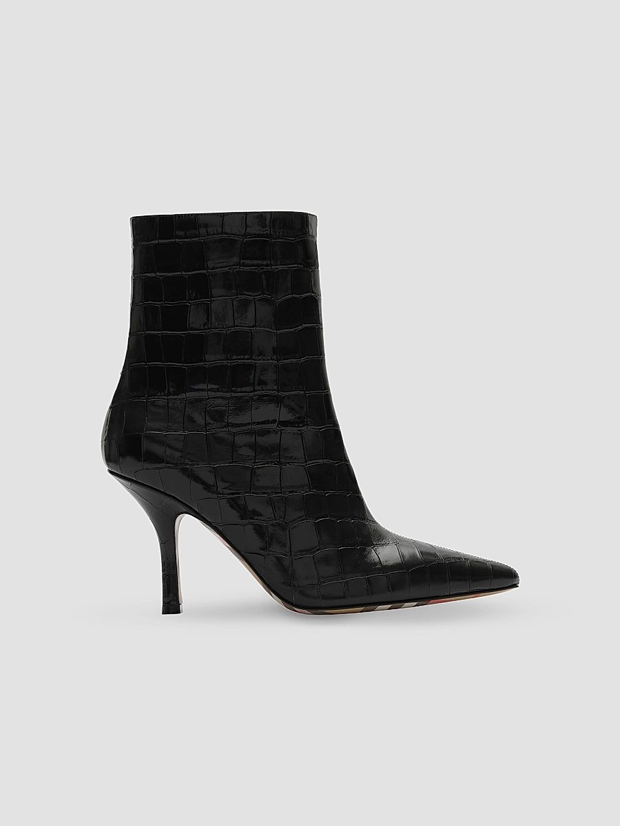 Women's Dame 90MM Crocodile-Embossed-Leather Ankle Boots - Black - Size 11