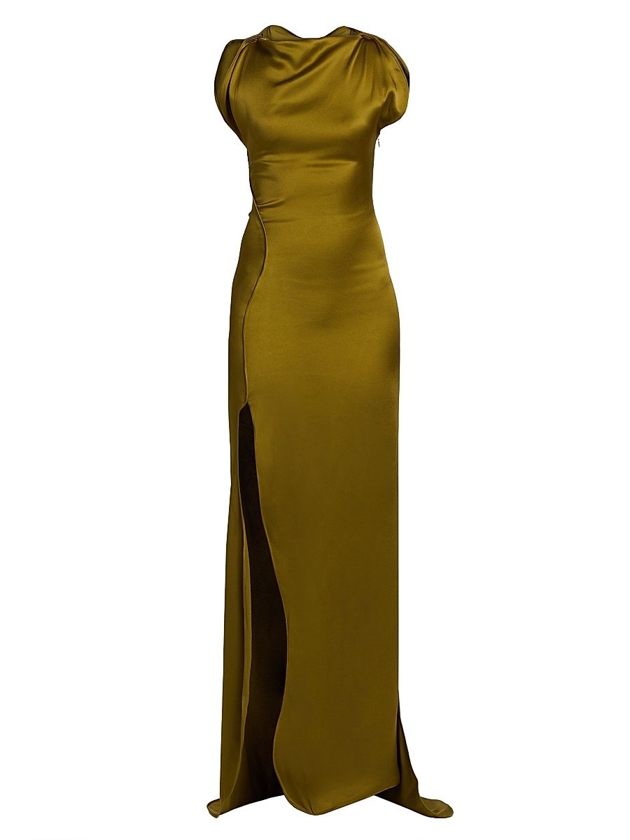 Women's Satin Cord Split Side Gown - Moss - Size 2