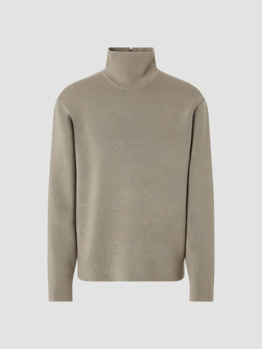 ZEGNA Men's Wool and Canapa Yarn Turtleneck Sweater - Taupe - Size 40