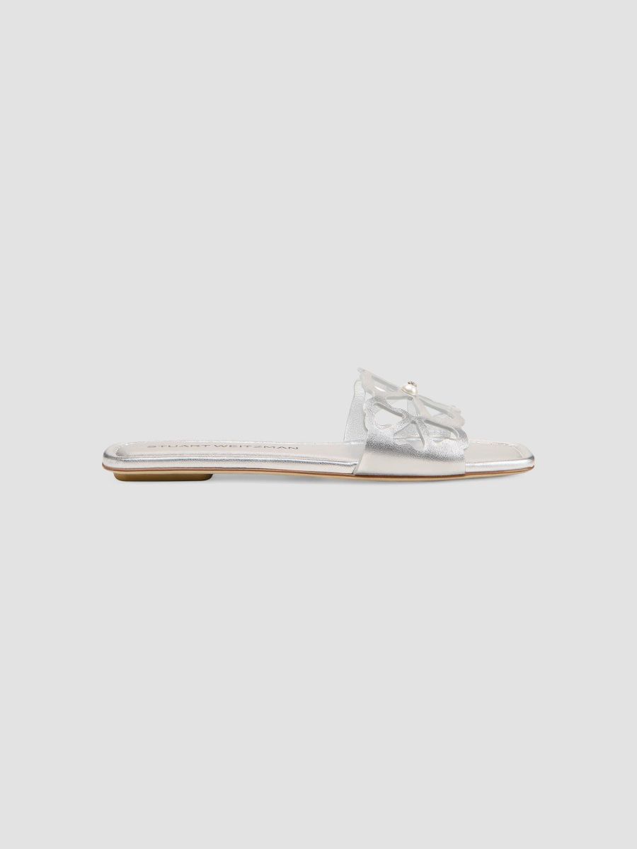Stuart Weitzman Women's Jasmine Leather Sandals - Silver - Size 10
