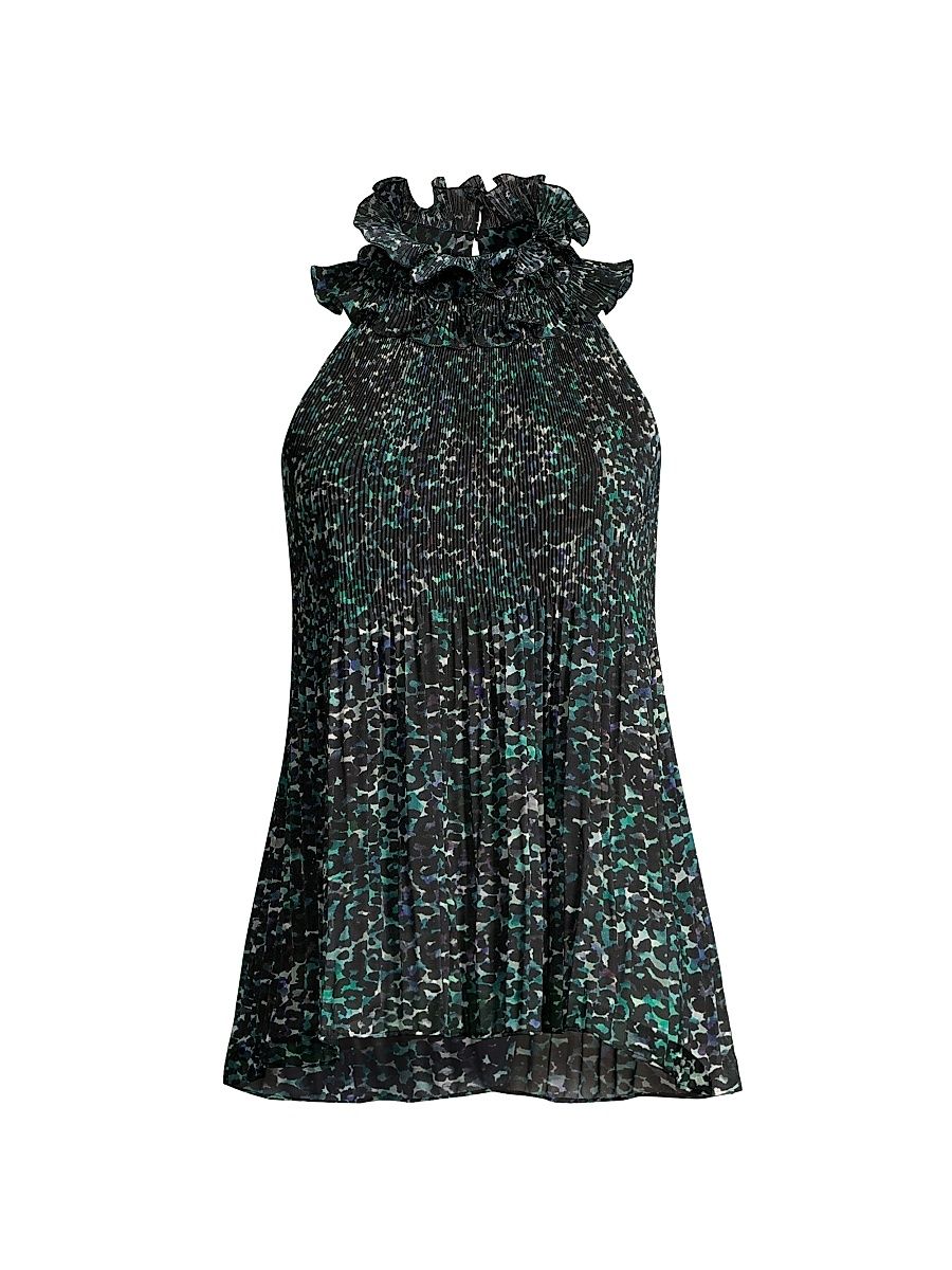 Women's Emery Printed Ruffle Halter Blouse - Pine Multi - Size XS