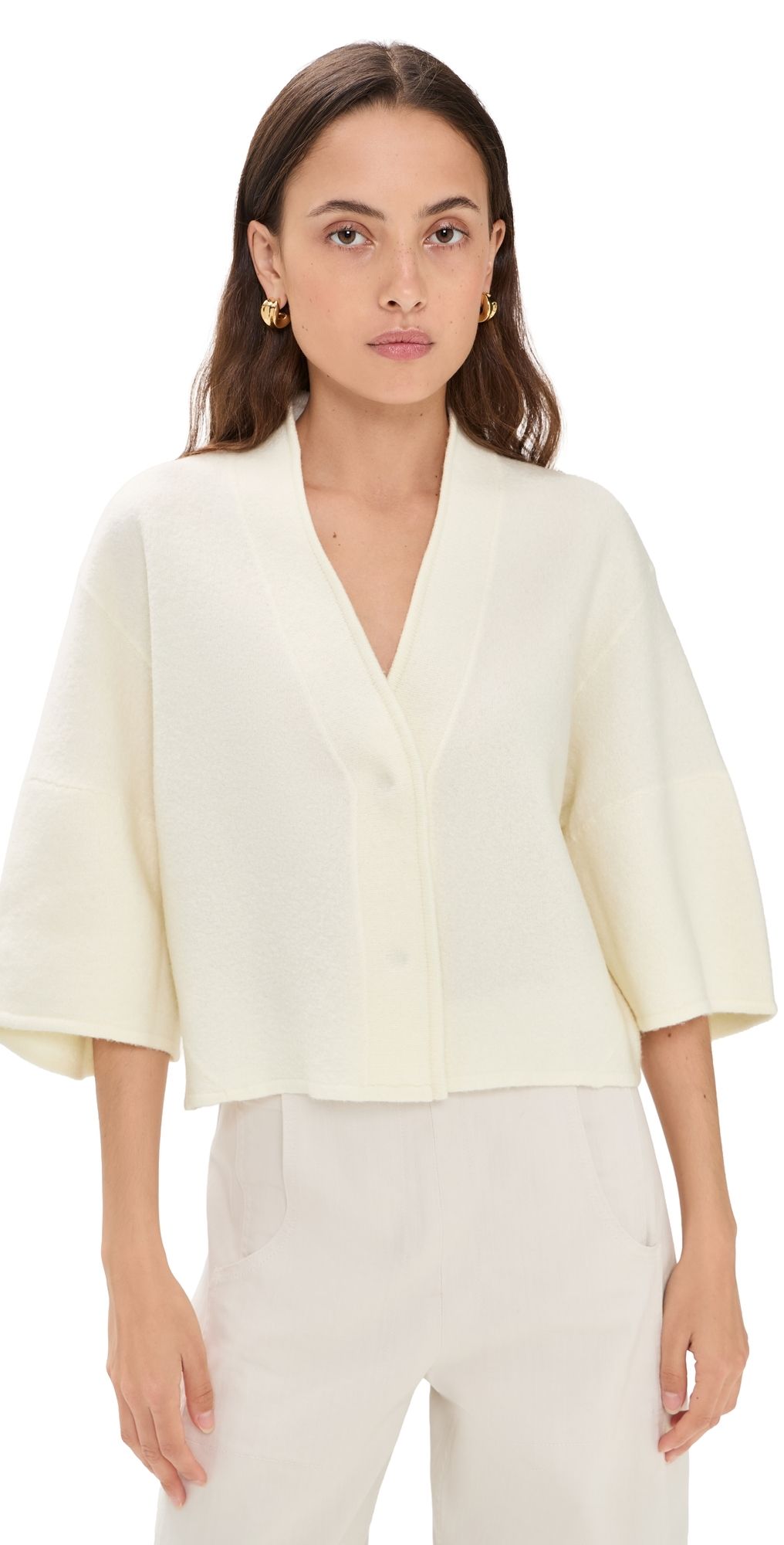 House of Dagmar Short Wool Cardigan Off White XS