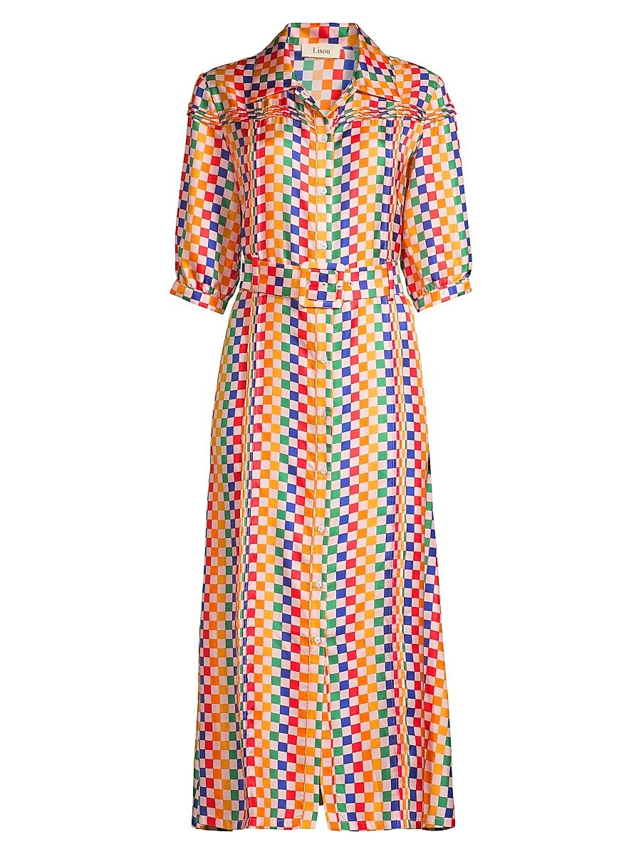 Women's Alexa Geometric Silk Shirtdress - Rainbow Puzzle - Size 4