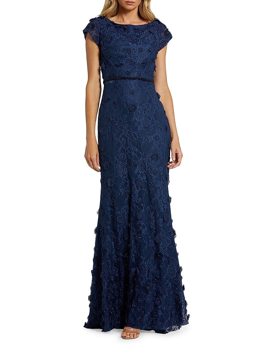 Women's Beaded & Embroidered Lace Gown - Midnight - Size 18