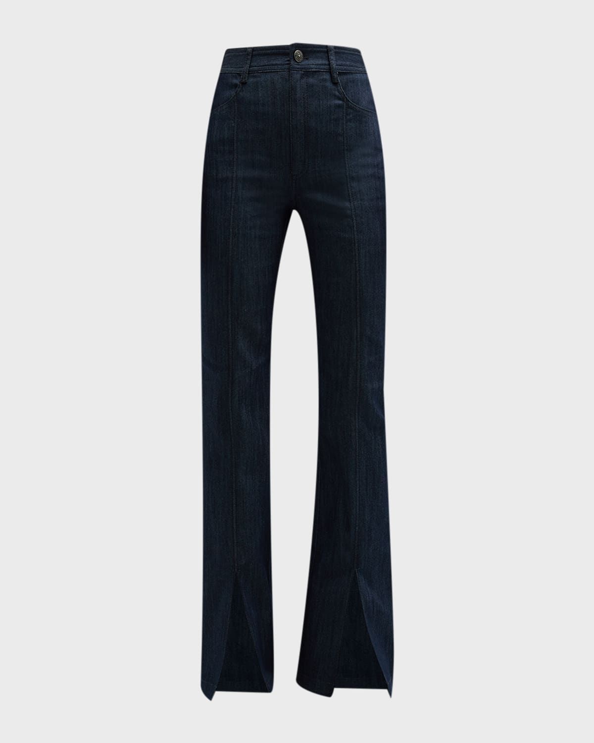 Shanis High-Rise Slit-Cuff Denim Bootcut Pants