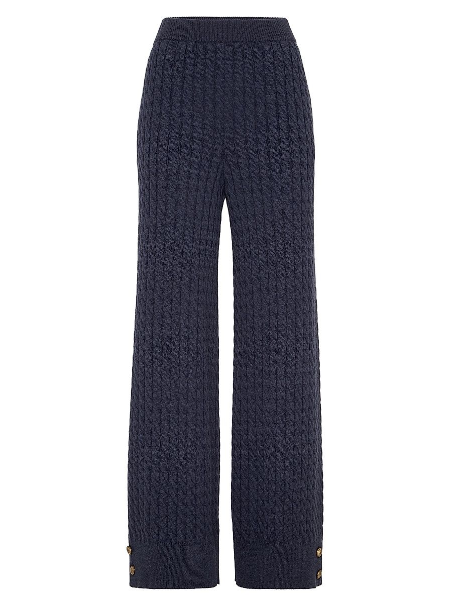 Women's Cashmere Cable Knit Trousers - Blue - Size XXS