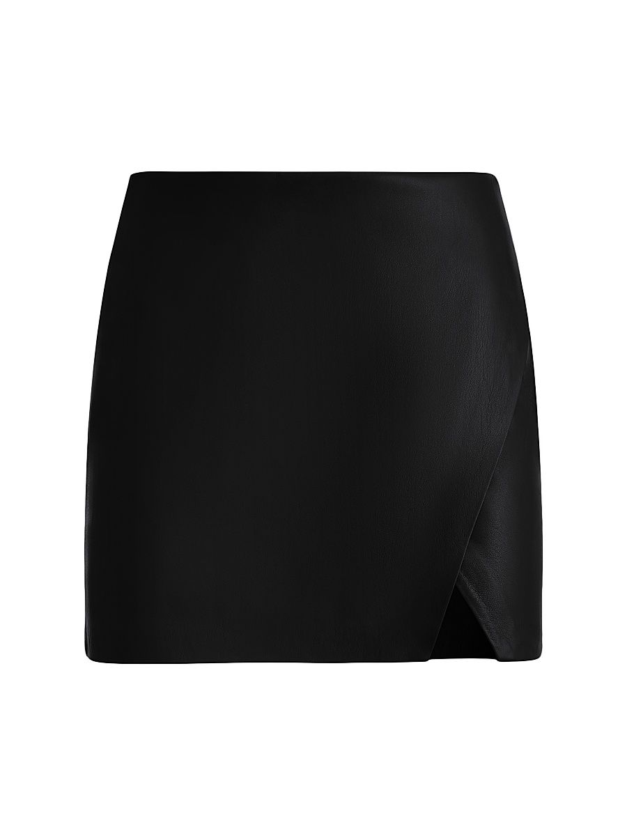 Women's Siobhan Vegan Leather Wrap Miniskirt - Black - Size 14