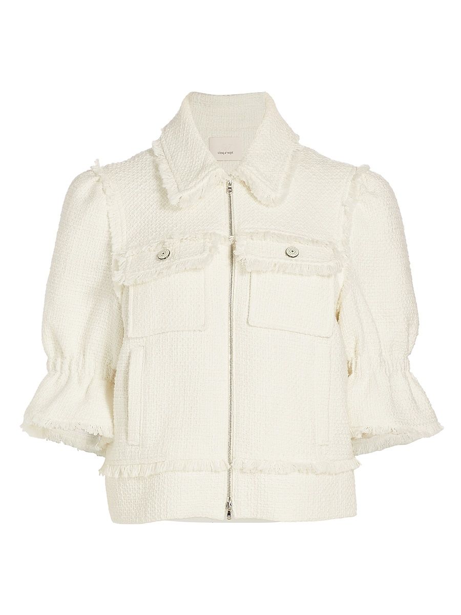 Women's Holly Short-Sleeve Boucle Jacket - Gardenia - Size Large