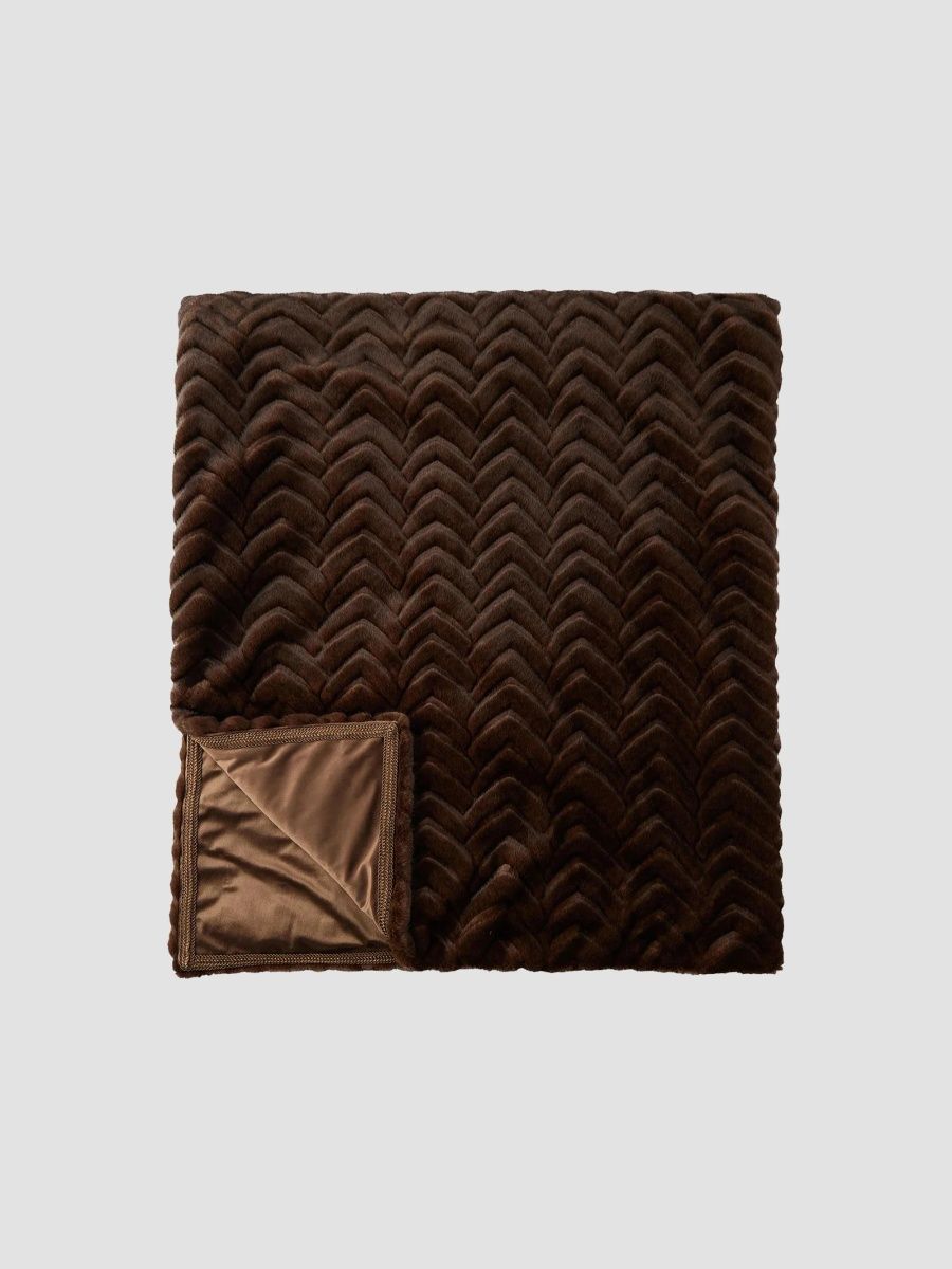 Gorski Chevron Faux-Fur Throw Blanket - Brown