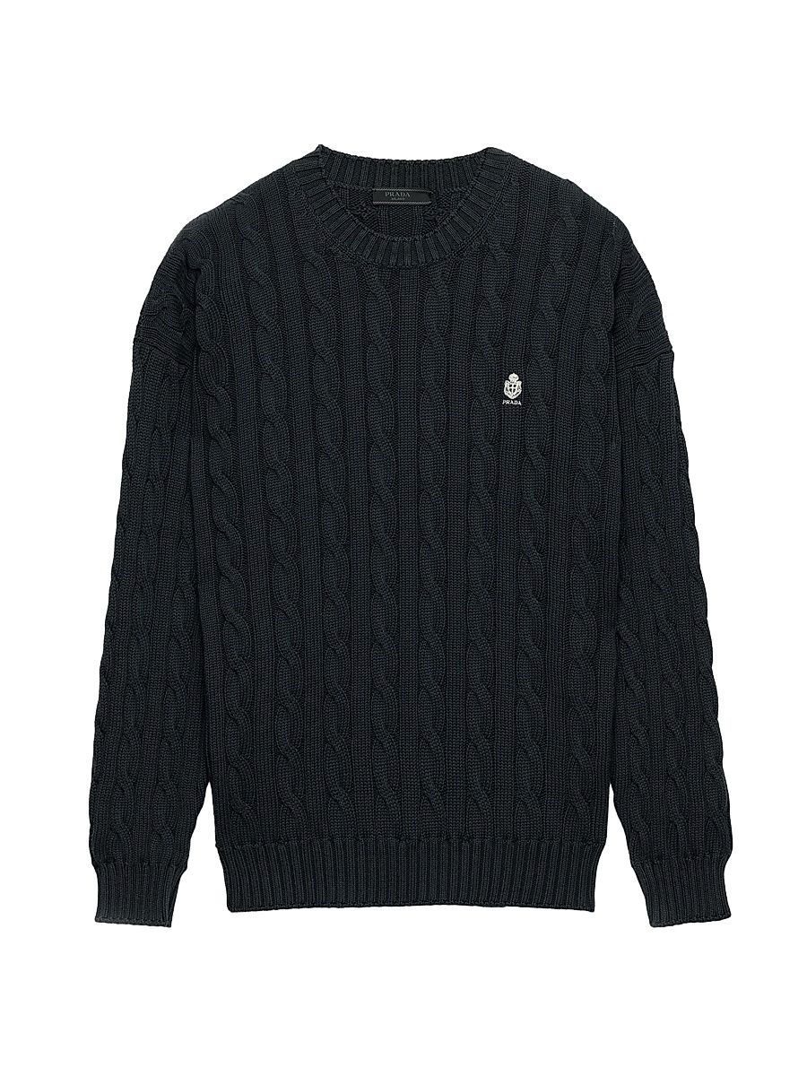Men's Cotton Crewneck Sweater - Black - Size 44