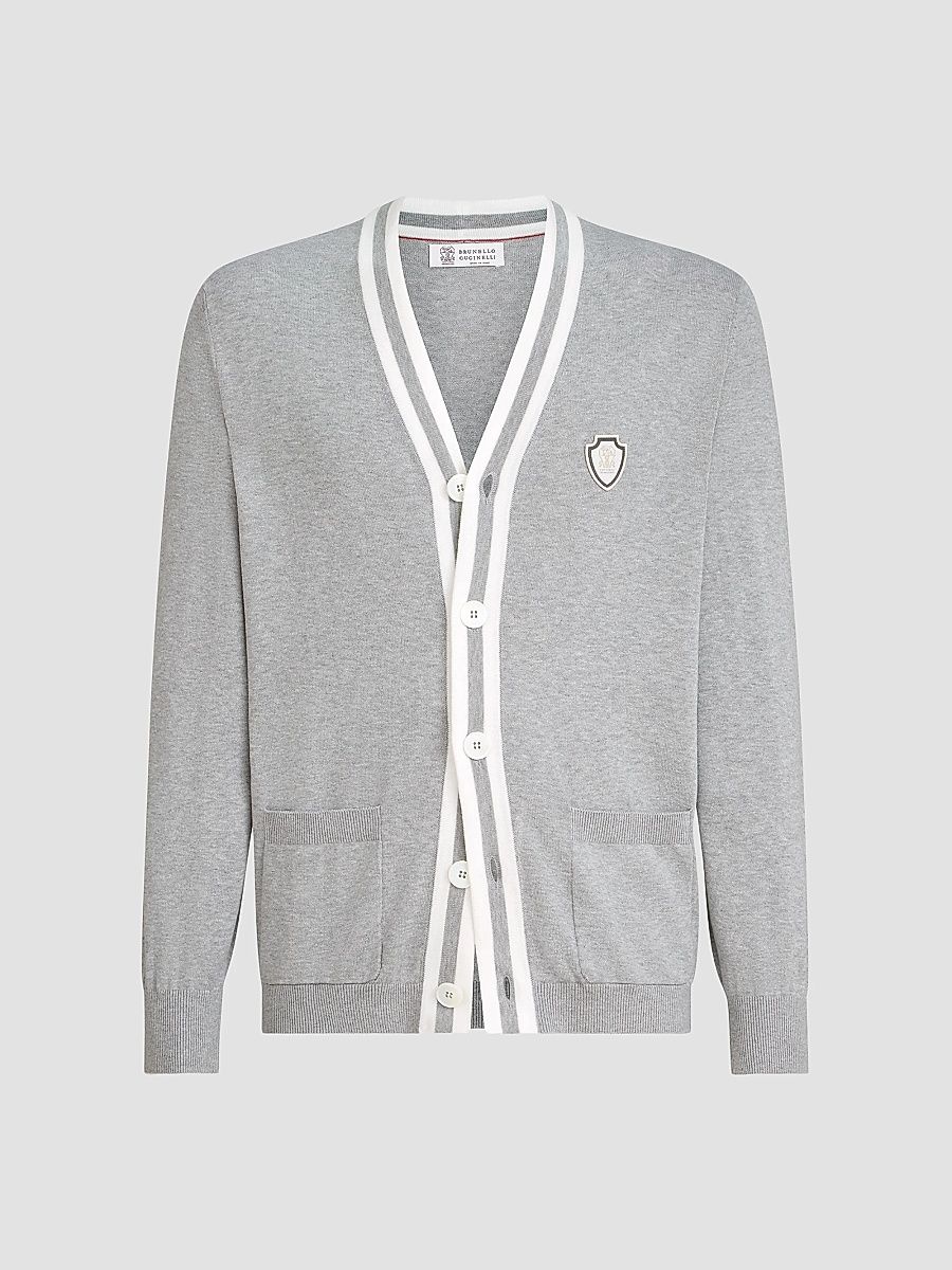 Men's Cotton Cardigan with Logo - Grey - Size Medium