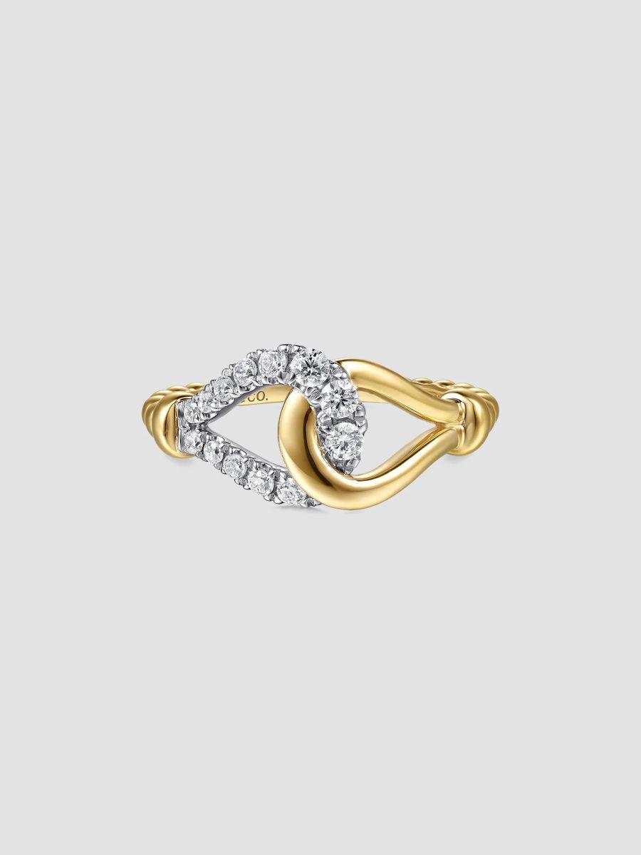 Gabriel & Co Women's Bujukan Strides Two-Tone 14K Gold & 0.30 TCW Diamond Stirrup Ring - Yellow Gold - Size 6.5