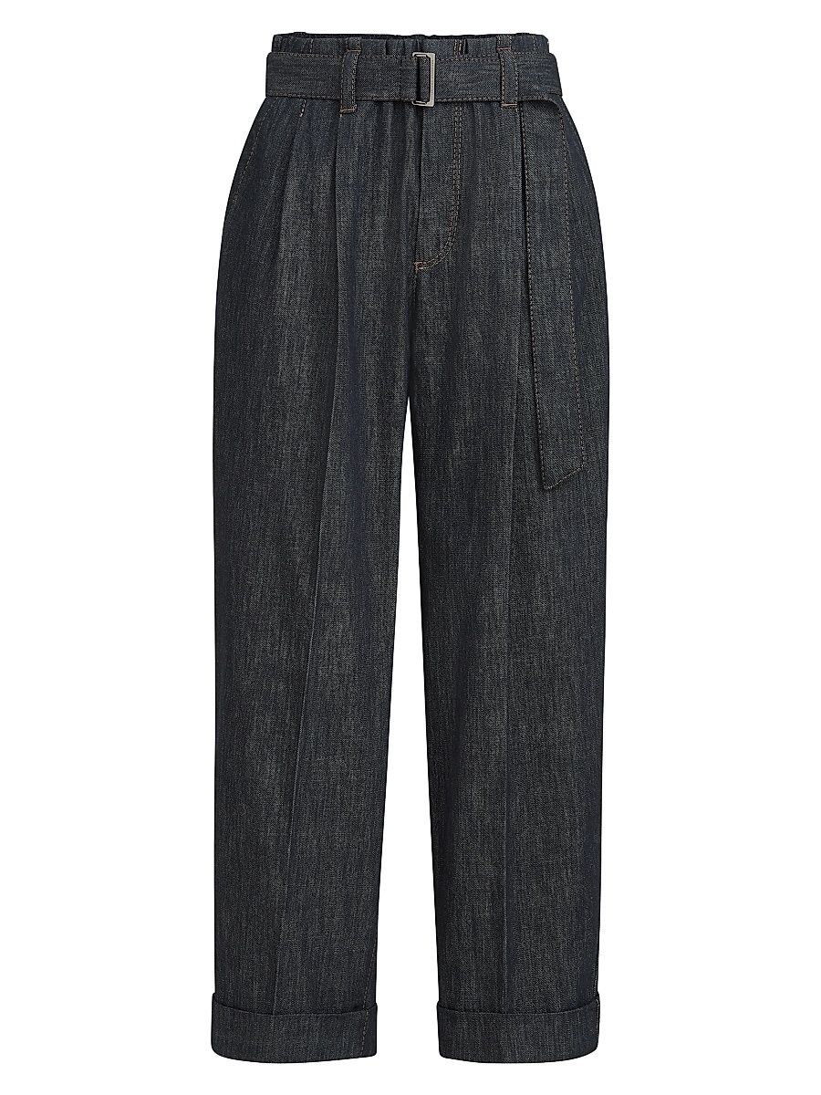 Women's Cotton Denim Effect Twill Loose Sartorial Trousers - Dark Denim - Size 4