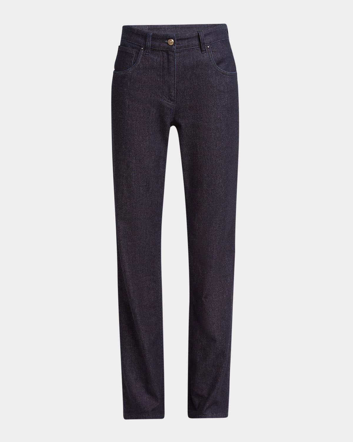 Cotton-Cashmere Denim Straight-Leg Trousers