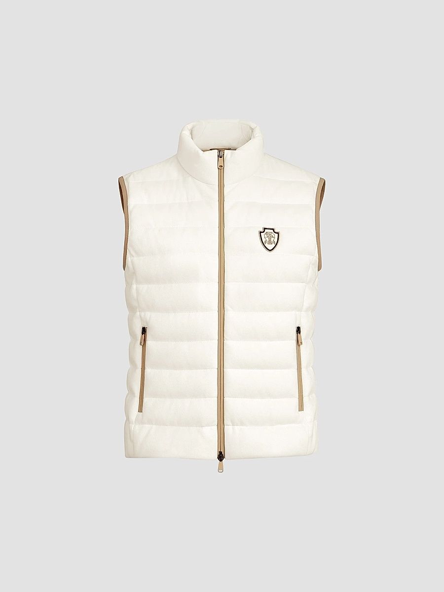 Women's Techno Cotton Piqué Down Vest with Logo - White - Size 10