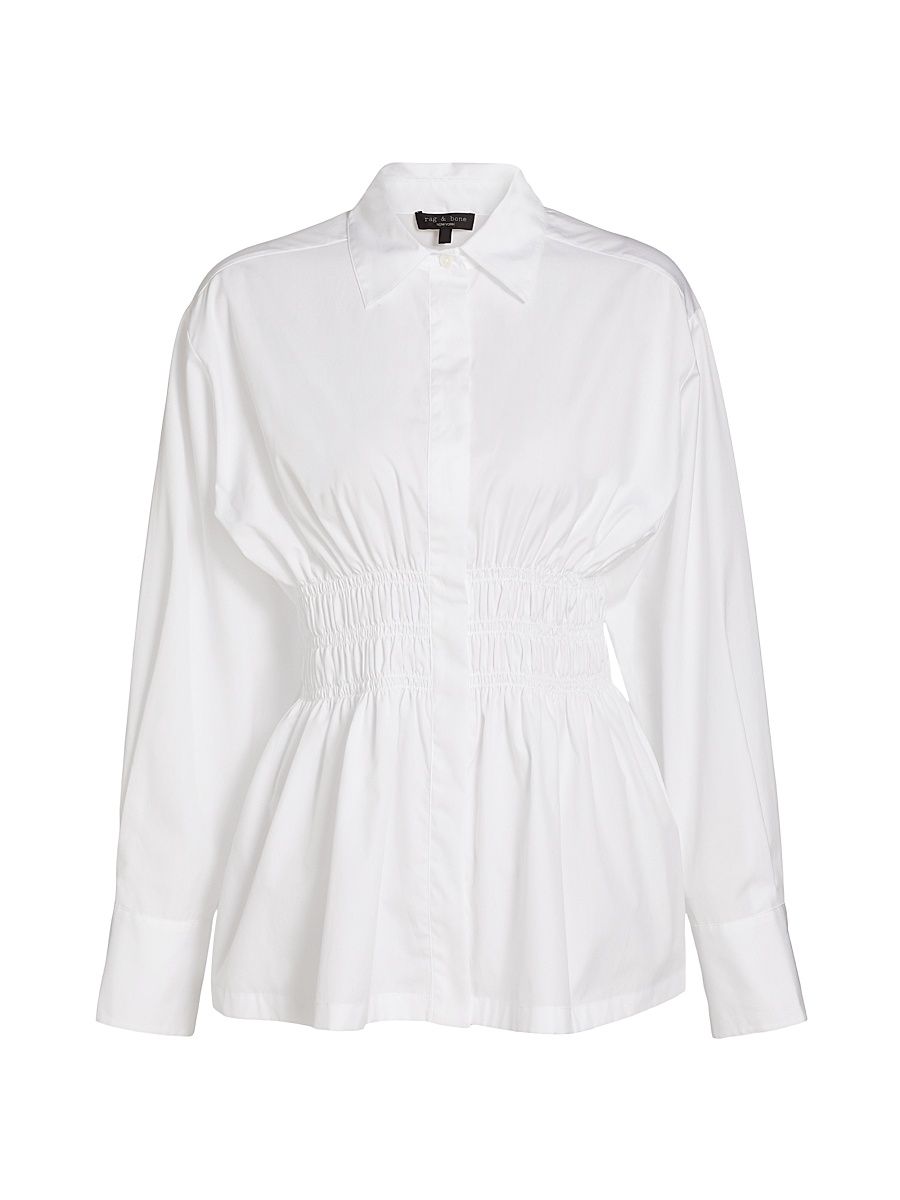 Women's Blythe Gathered Cotton Poplin Shirt - White - Size XL