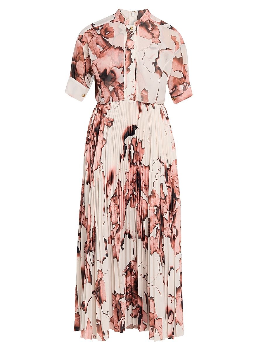 Women's Abstract Floral Pleated Shirtdress - Calico Sad - Size 10